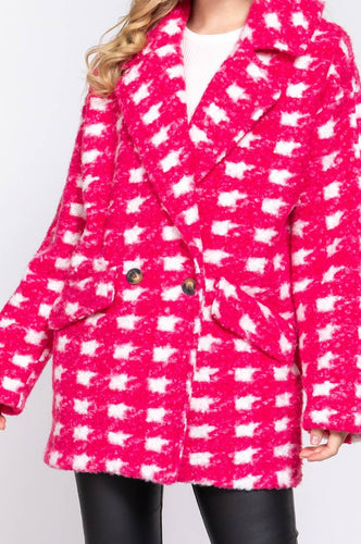 Karlisaa Check Print Boucle Fleece Coat
