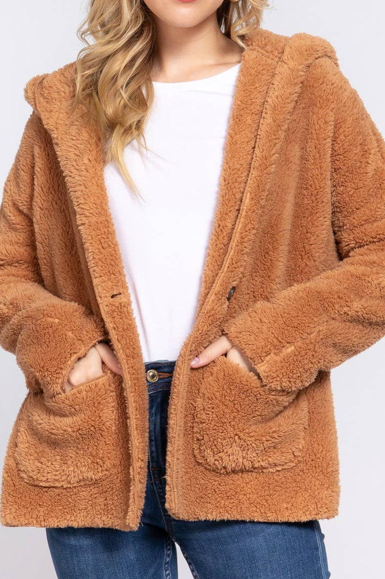 ALICA Long Dolman Sleeve Hoodie Sherpa Jacket