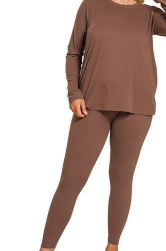 Curves B Microfiber Round Neck Top & Leggings Set