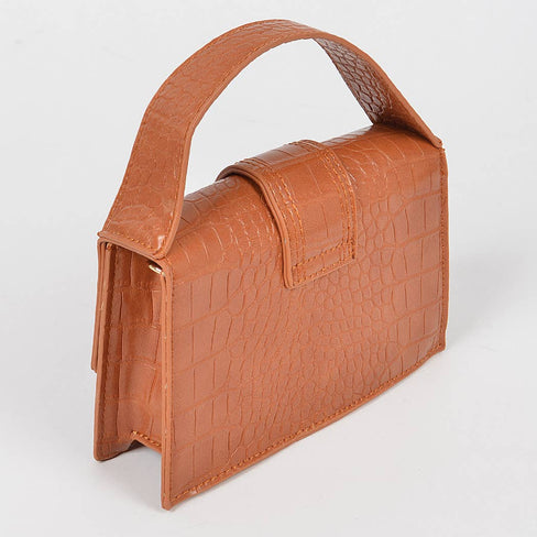 Della Faux Croc Top Handle Crossbody Bag