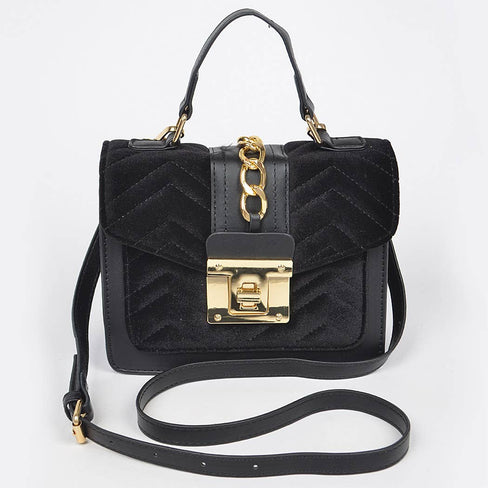 Quilted Velvet Pu Trim Bag