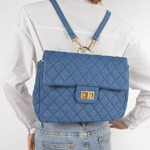Aerica Quilted Denim Flap Backpack