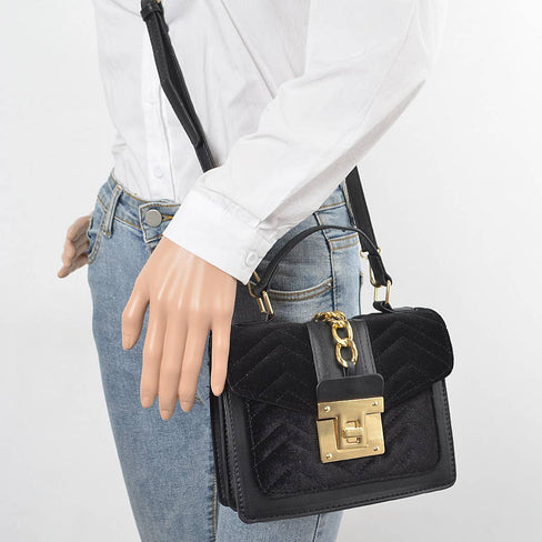 Quilted Velvet Pu Trim Bag