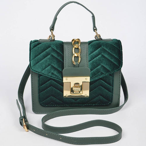 Quilted Velvet Pu Trim Bag