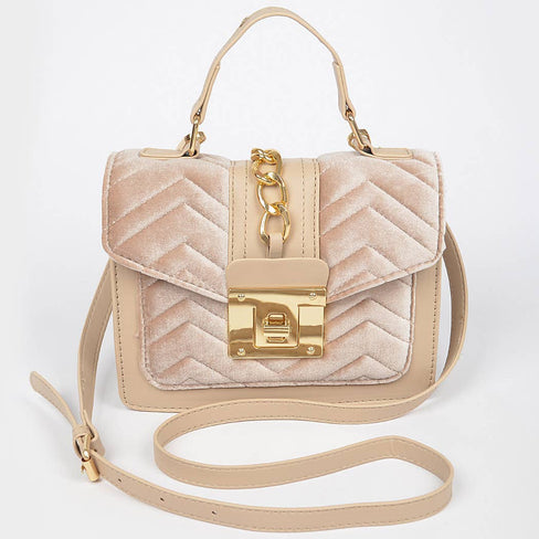 Quilted Velvet Pu Trim Bag