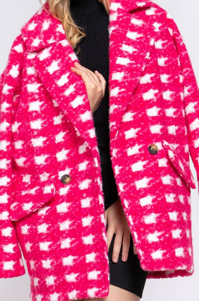 Karlisaa Check Print Boucle Fleece Coat