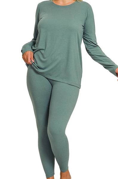 Curves B Microfiber Round Neck Top & Leggings Set
