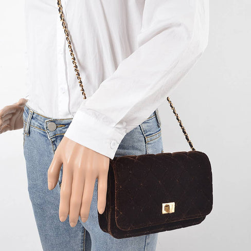 Quilted Velvet Shoulder Bag