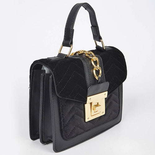 Quilted Velvet Pu Trim Bag