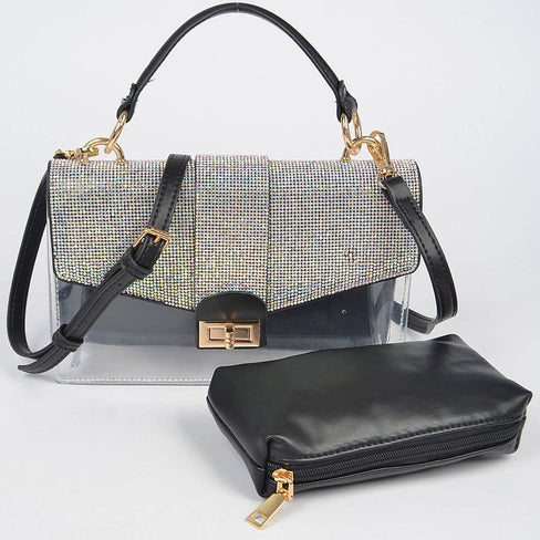 Rhinestone Clear Bag W/Purse