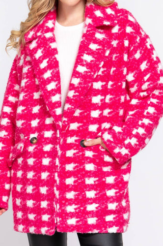 Karlisaa Check Print Boucle Fleece Coat