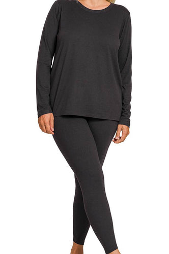 Curves B Microfiber Round Neck Top & Leggings Set