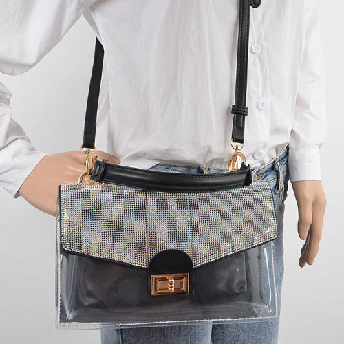 Rhinestone Clear Bag W/Purse