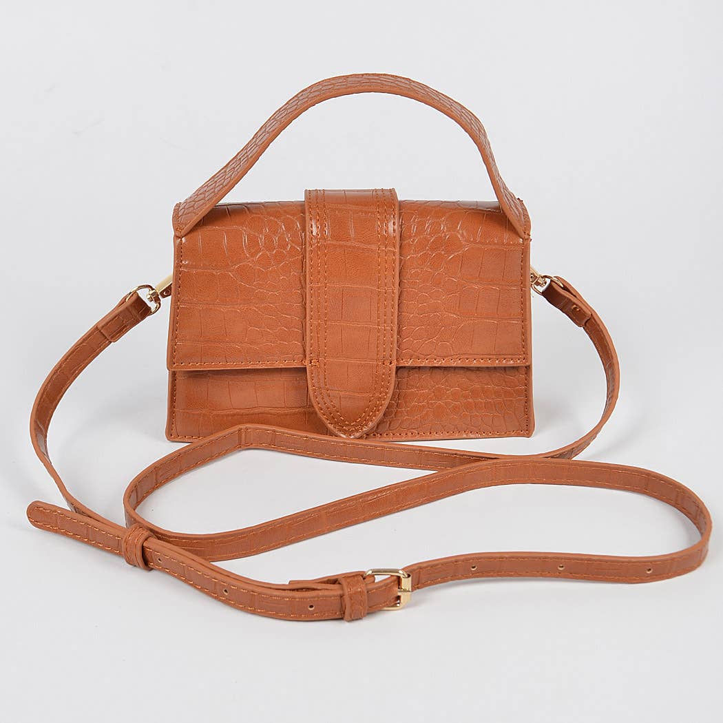 Della Faux Croc Top Handle Crossbody Bag
